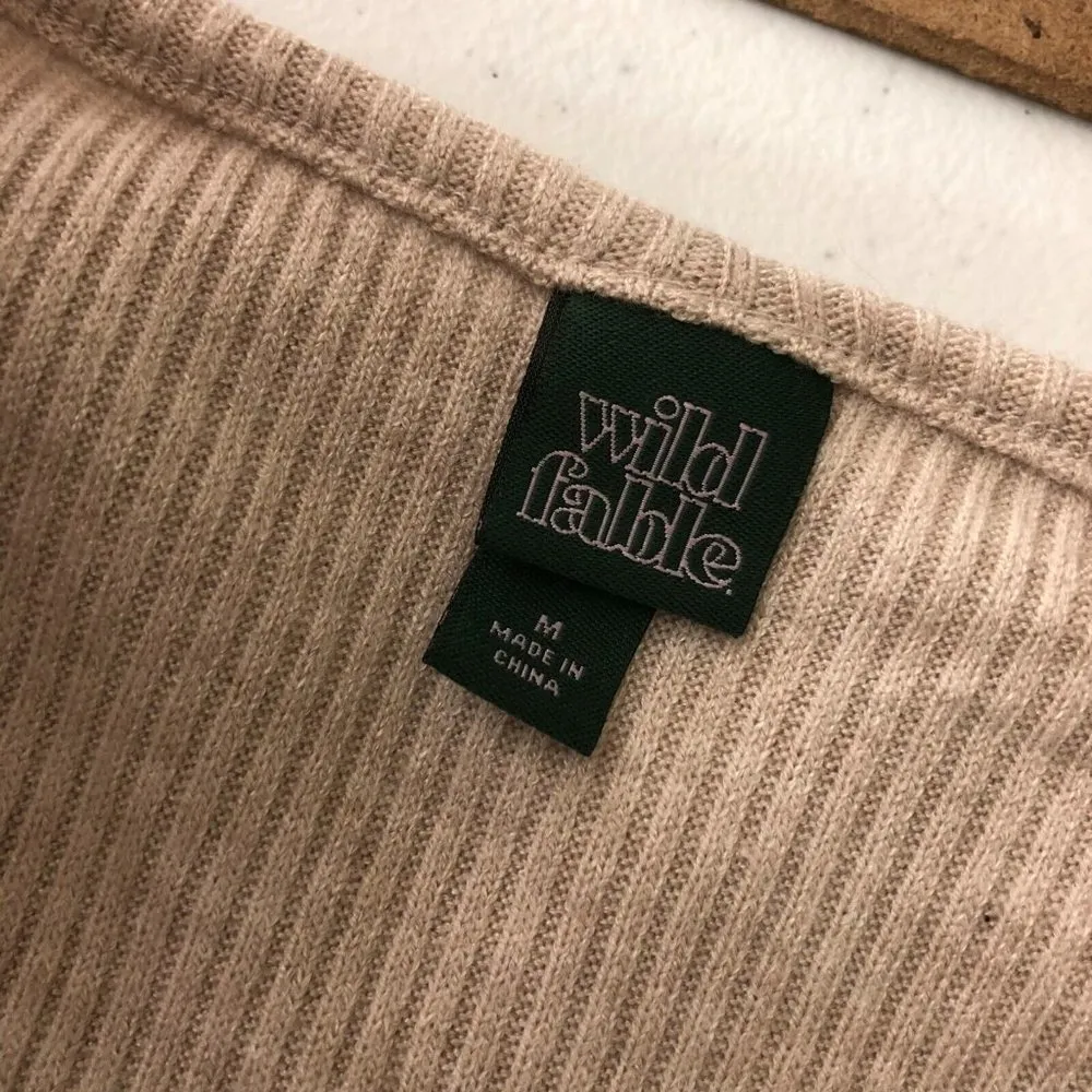 Wild Fable Midi Dress Ribbed Knit Layered Crop Top Long Sleeve Stretch Beige M - Image 3