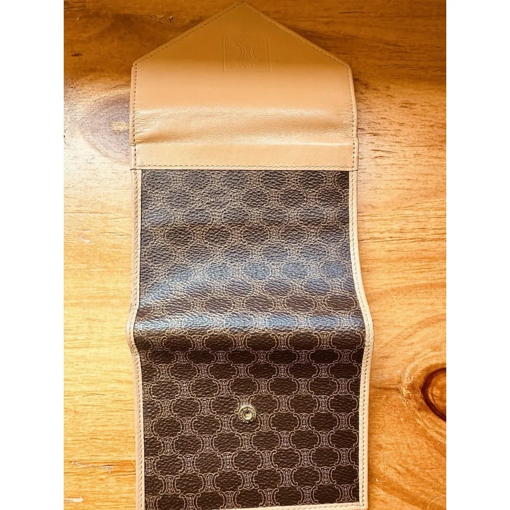 Celine Macadam Logo Embossed Brown Leather Small Tri-Fold Wallet Authentic - Image 8