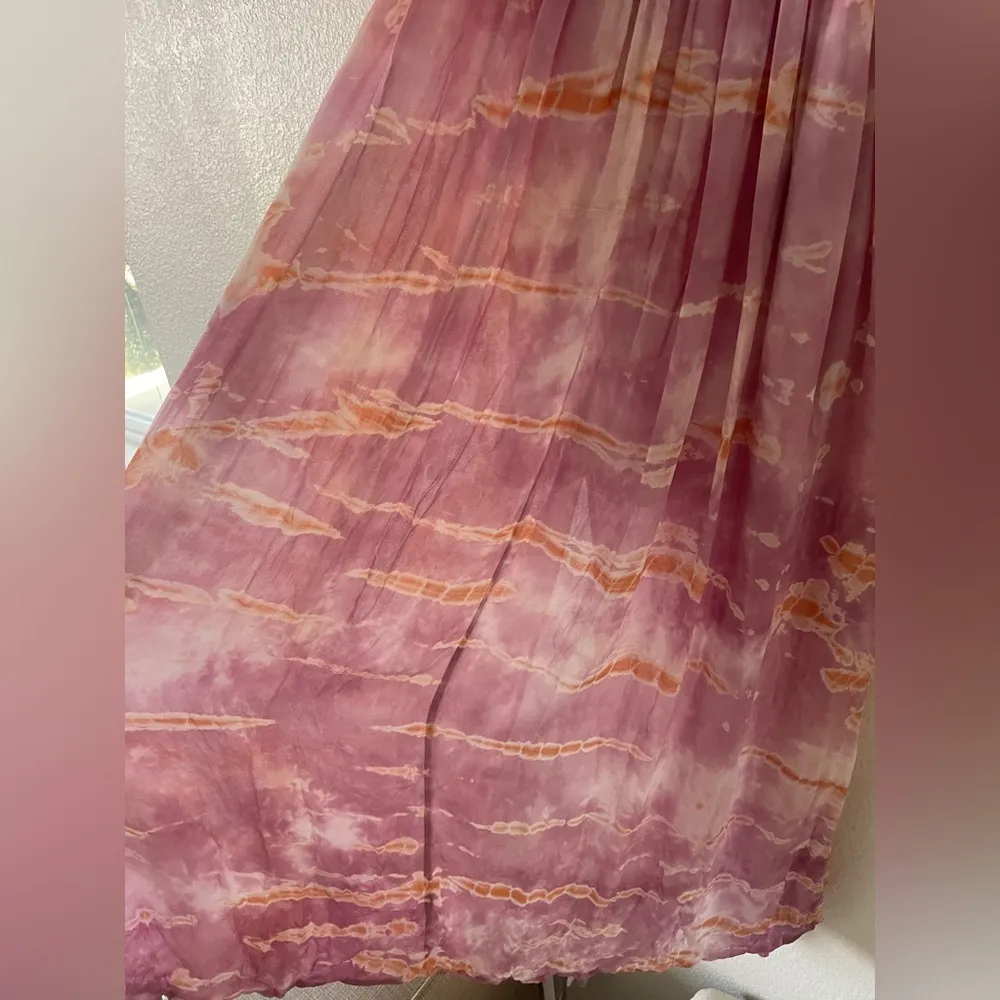 Young Fabulous & Broke Women's Pink Tie-Dye 3/4 Sleeve Maxi Dress small - Image 3