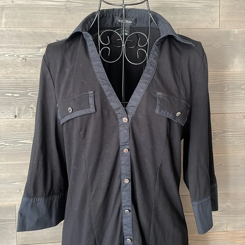 WHBM black V-neck three-quarter sleeve collared blouse - Image 2