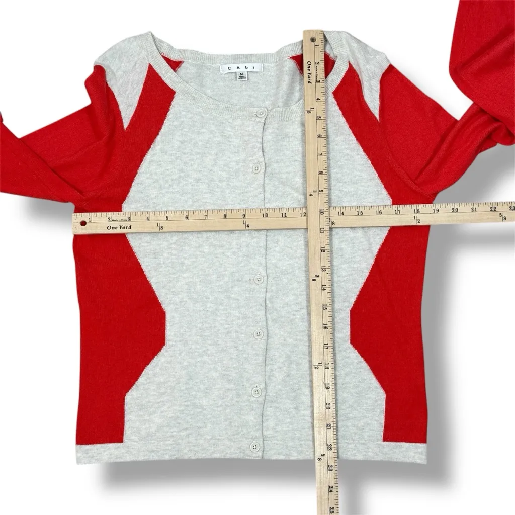 Cabi Colorblock Button Up Cardigan Sweater Tan Coral Red Medium - Image 10