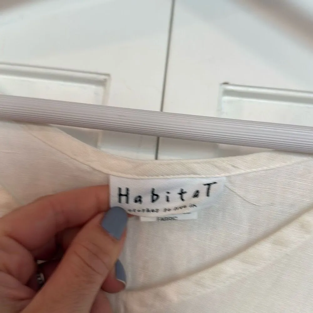 Habitat Clothing 100% linen white assymetrical hem vneck tunic blouse L - Image 4