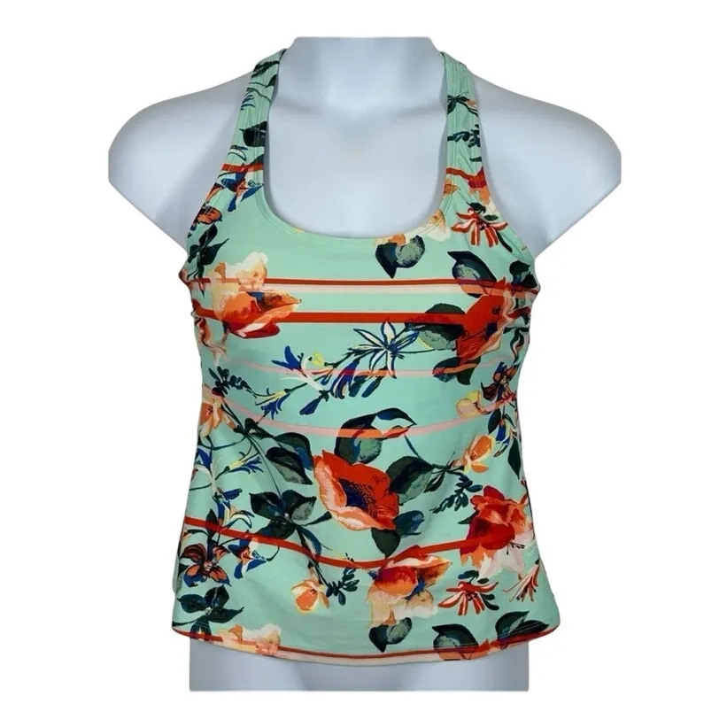 Zelos Tropical Floral Racerback Workout Tank Green Orange Size Medium - Image 8