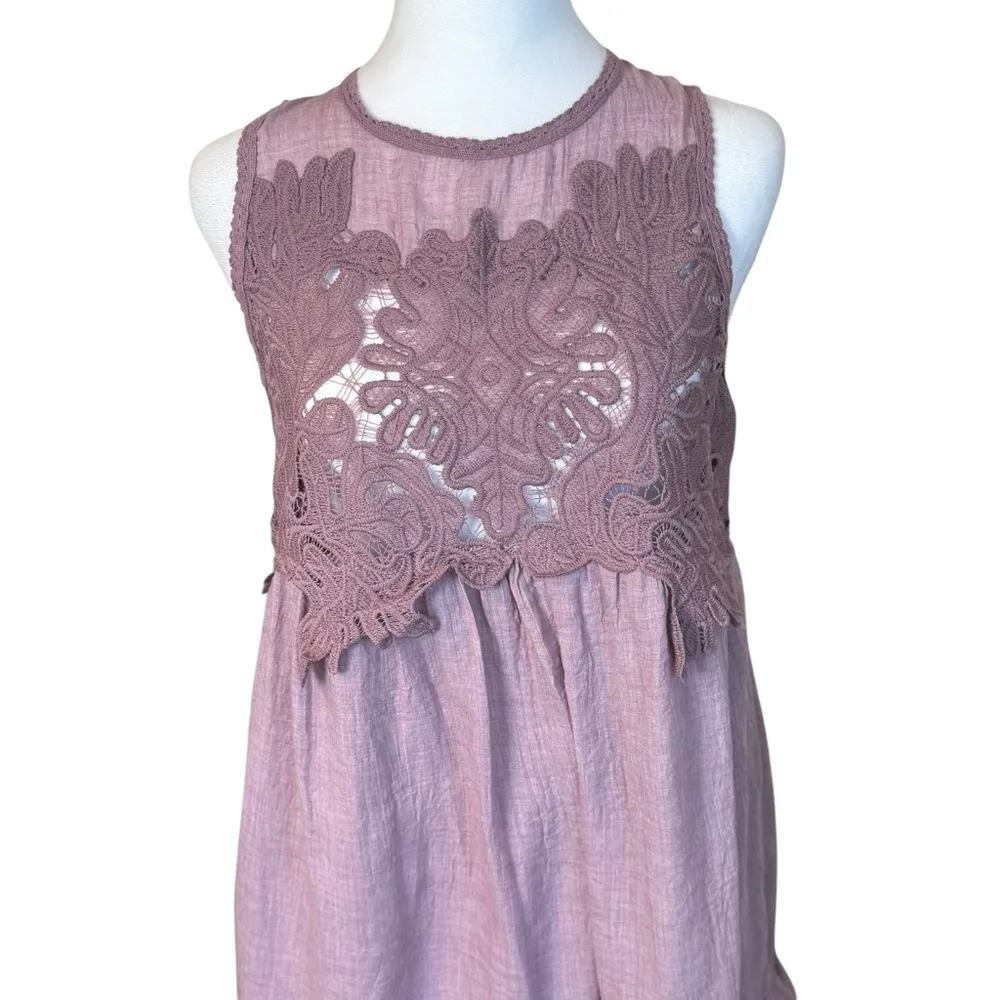 Umgee USA Lace Ruffle Hem Layered Tunic Dress Mauve Small Boho‎ Coquette Dainty - Image 3