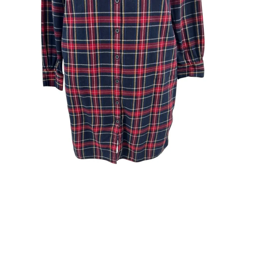 Brooks Brothers Red Fleece‎ Shirt Dress Flannel Plaid Navy Blue Red Size 10 - Image 4
