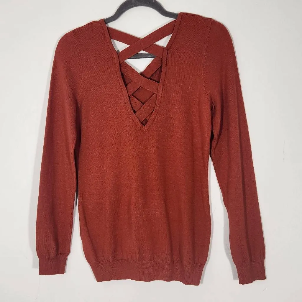 Love Ellie Orange Sweater with Criss Cross Back Size XS Rust Orange Fall Sweater - Image 4