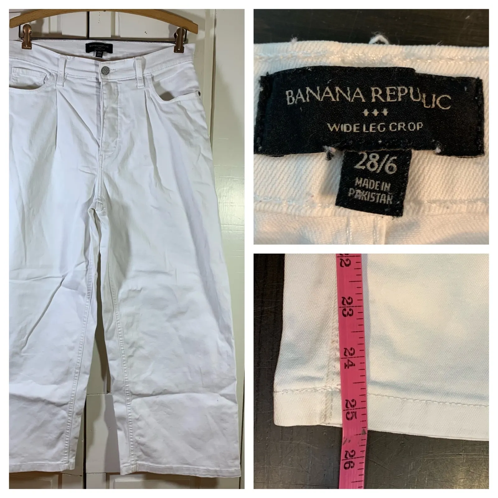 Banana Republic Wide Leg Crop Pants White Pleated High Rise Size 6 28 (29x25.5) - Image 13