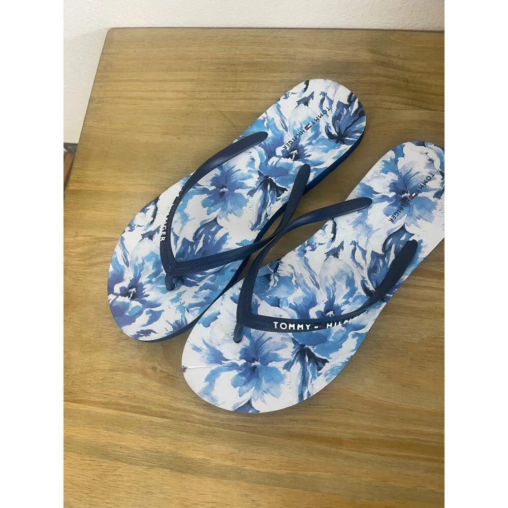 Tommy Hilfiger Blue & White Floral Classic Rubber Thong Flip Flop Womens 10 - Image 2