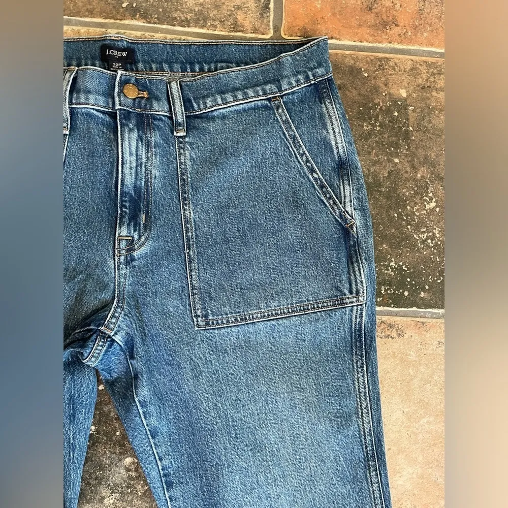 NEW J Crew Factory High Rise Straight Utility Crop Jeans Med Wash Denim Size 32P Blue - Image 3