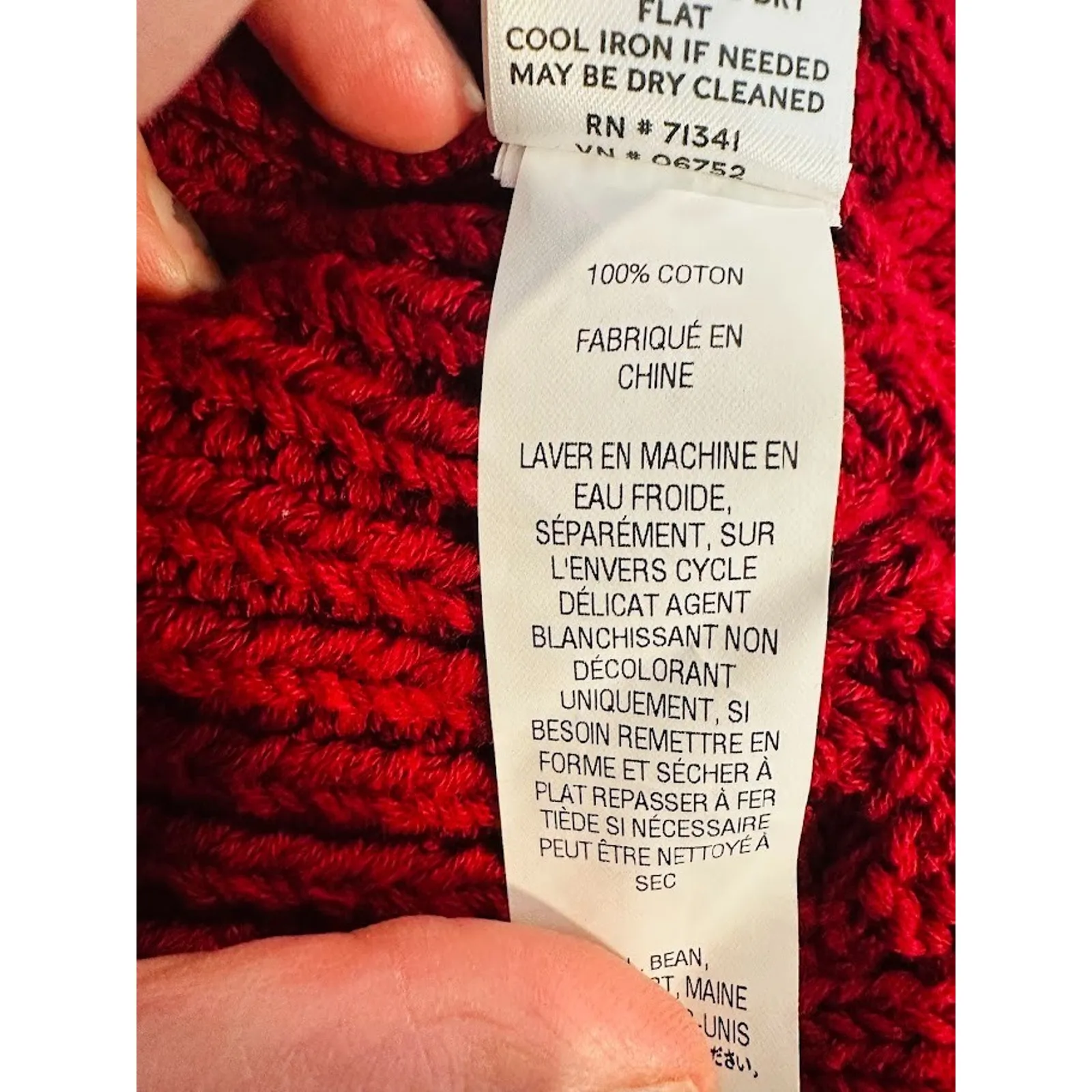 LL Bean Signature Chunky Knit Fisherman Shawl Collar Cardigan Sweater Medium Red - Image 9