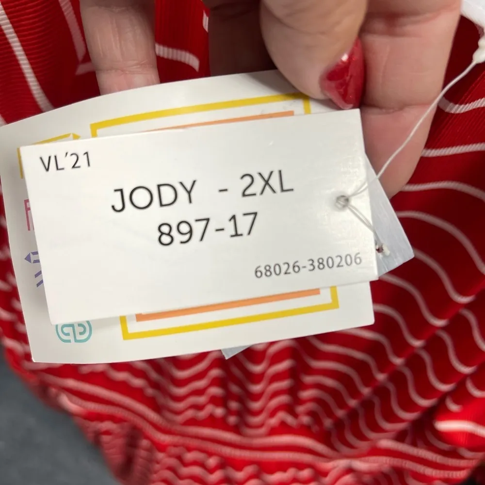 LuLaRoe Jody  Long Sleeve Peasant Dress Red And White Stripe Size 2XL NWT - Image 9