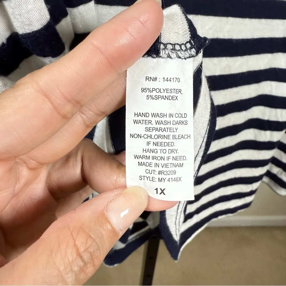 Plus Size Striped Ruffle Navy White Nautical Cottagecore Feminine Eyelet Coastal - Image 6