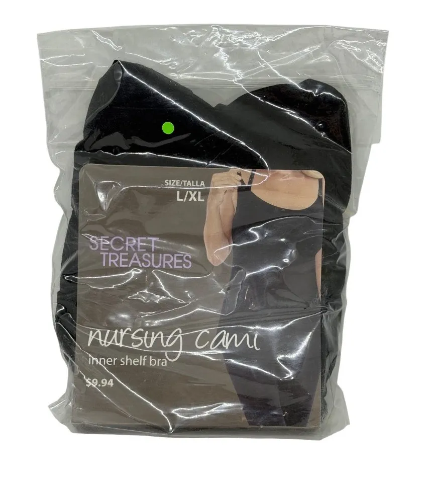 NEW Secret Treasures Nursing Cami L/XL Black Cotton Blend Shelf Bra Comfortable - Image 1
