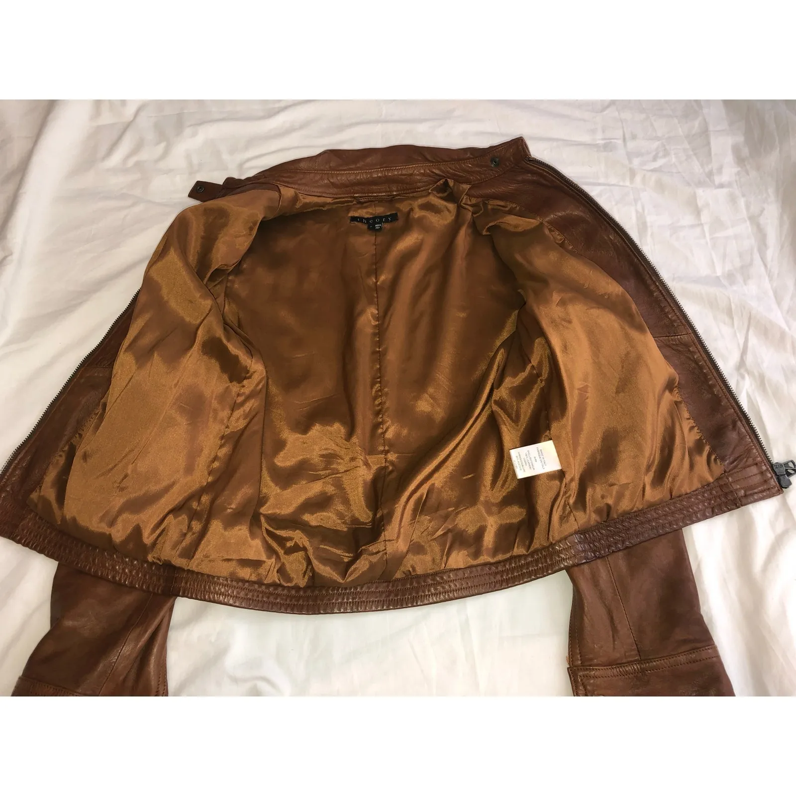 Theory Atara Leather Jacket Size P or XS Brown Moto Trucker Made in Italy Soft - Image 10