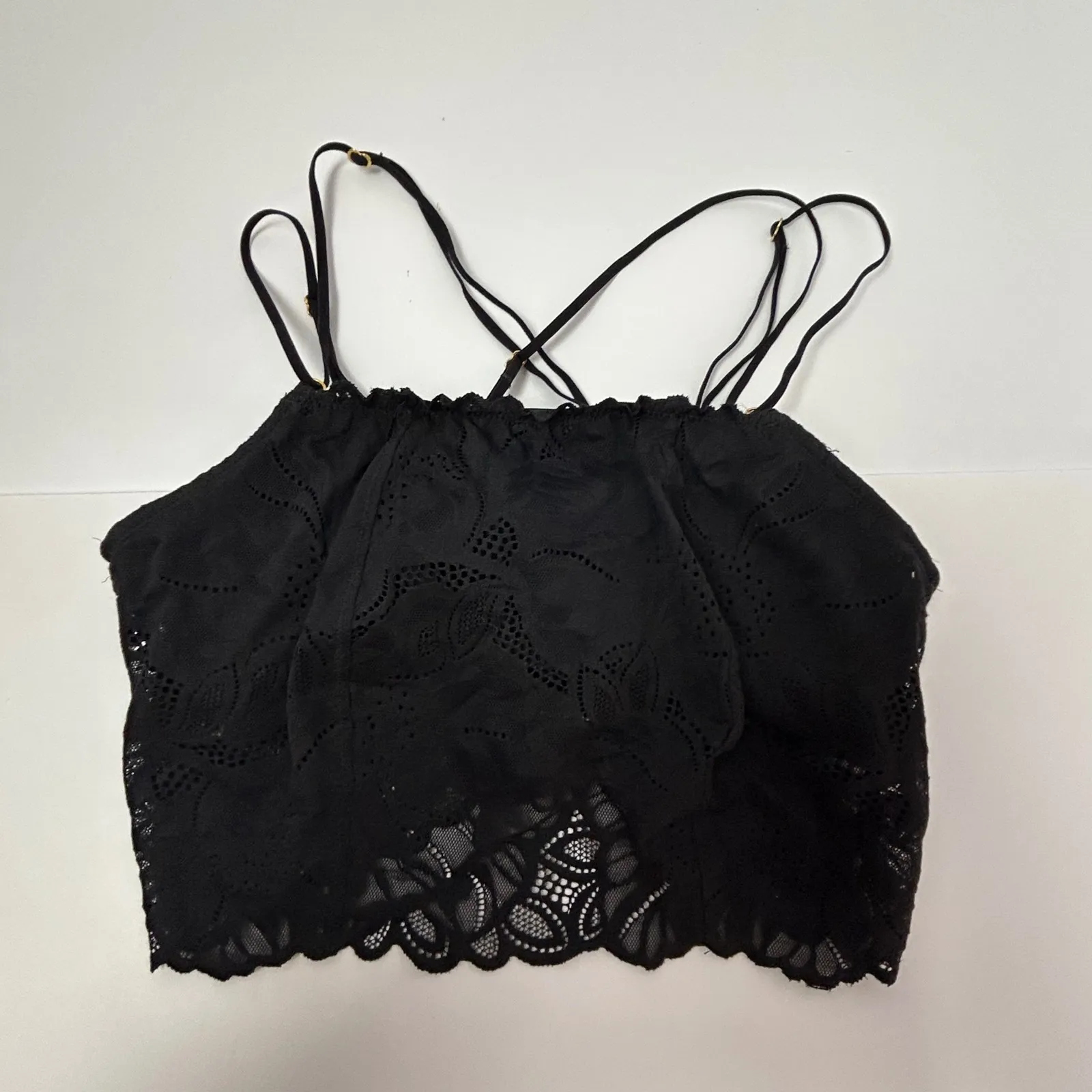 Aerie Black Lace Cami Crop Top Bralette Criss Cross Straps XS - Image 3