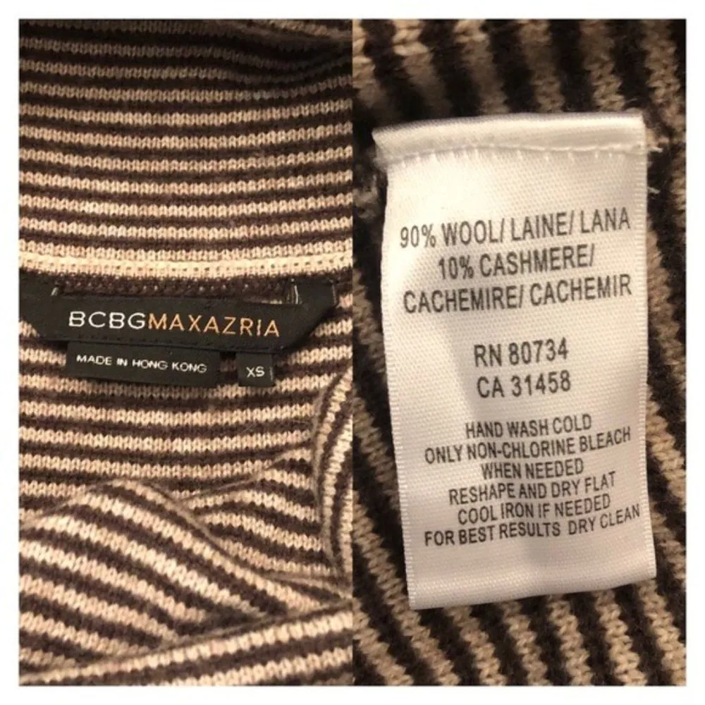 BCBGMaxAzria Cashmere Wool Striped Cowl Neck Sweater Dress Brown XS - Image 9