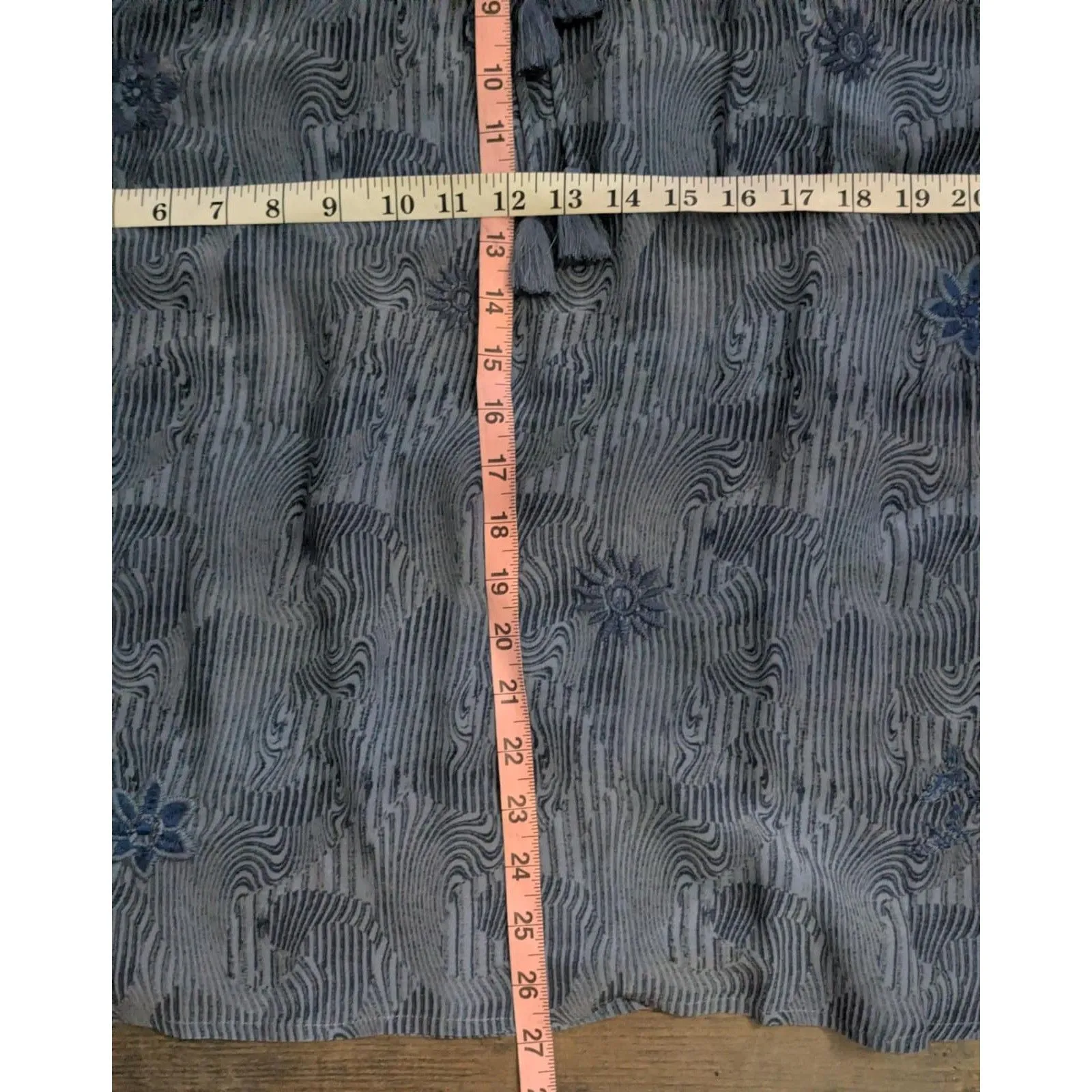 Johnny Was Workshop XL Blue Silk Tunic Blouse Embroidered Ruffle Tassel Boho - Image 9