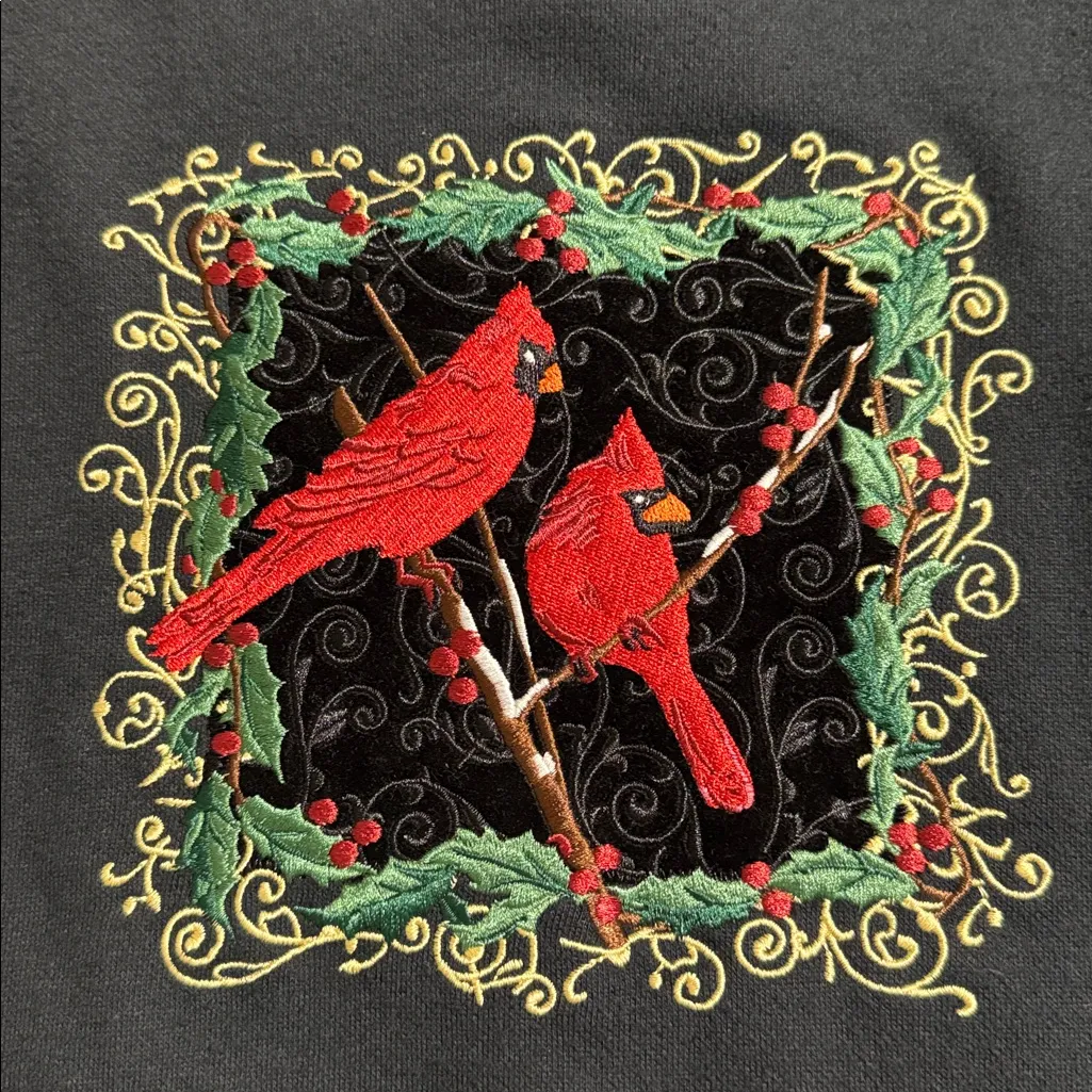 Vintage XL C&B sport embroidered Christmas holly cardinal long sleeve sweater - Image 9