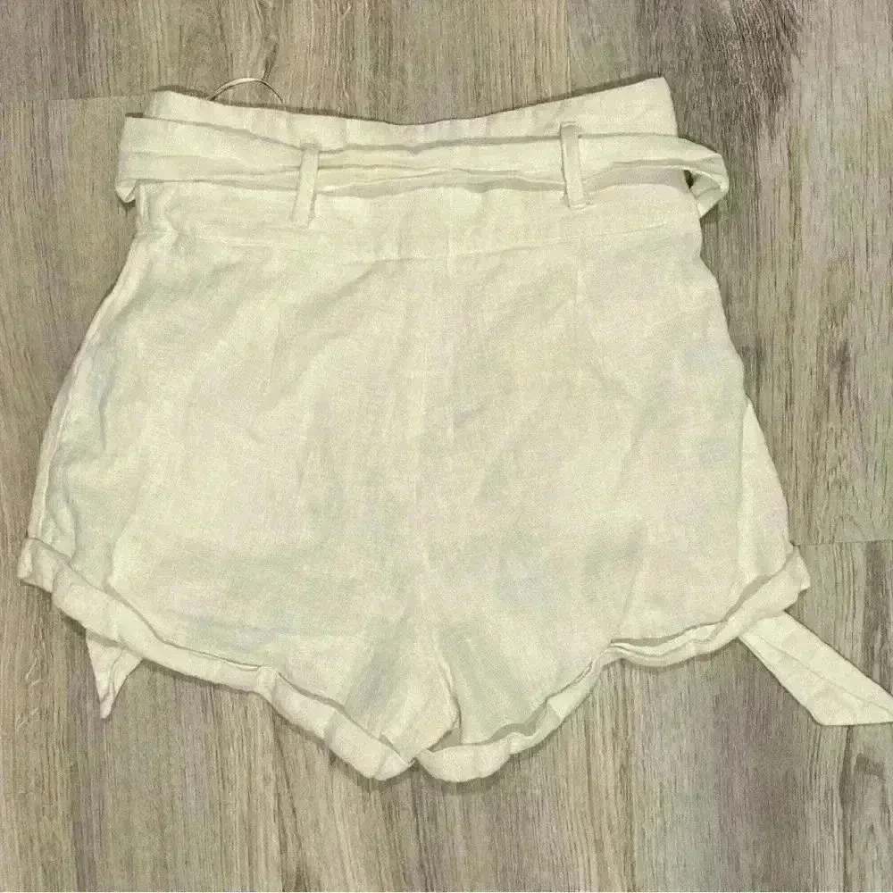 BNDI White Paperbag Belted High Rise Button Fly Linen Blend Cuff Shorts Size M Size M - Image 4