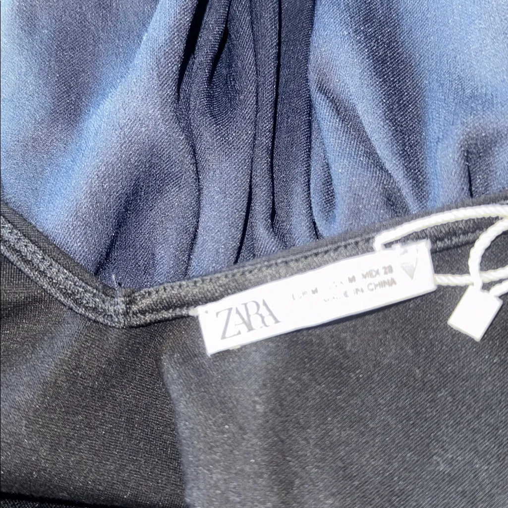 NWOT Navy Blue Long Sleeve Deep V-Neck Peplum Crop Top Blouse - Image 10