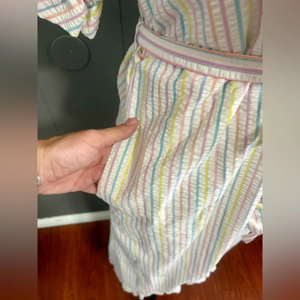 PIERRE CARDIN Vintage Striped Ruffle Robe - Image 4