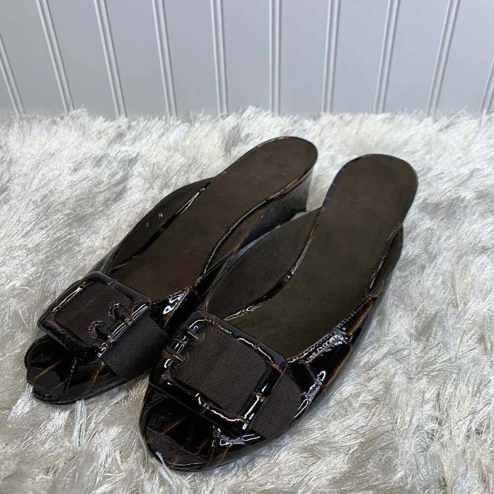 Stuart Weitzman Stuart Weitzmann Brown Croc Embossed Wedge Heels Sz 8M - Image 2