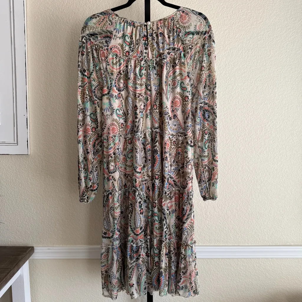 Floral Paisley Peasant Dress Smocked Waist Flowy Long Sleeve Women’s Size 12 - Image 2