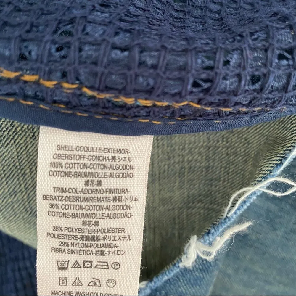 Free People Blue Lace Panel Denim Jean Jacket size small - Image 10