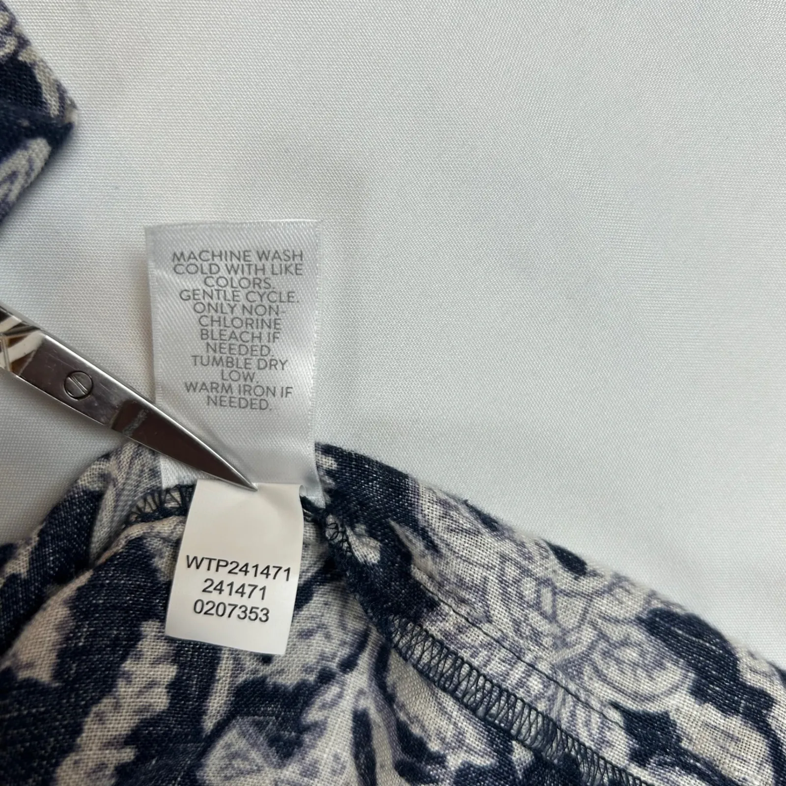 Pure Jill Linen Floral Print Short Sleeve Top Womens XL Navy White - Image 5