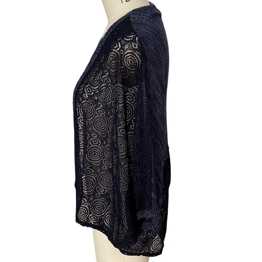KNOX ROSE Black Boho Bolero Open Cardigan Sweater Lace Crochet Back ~ Women's XL - Image 3