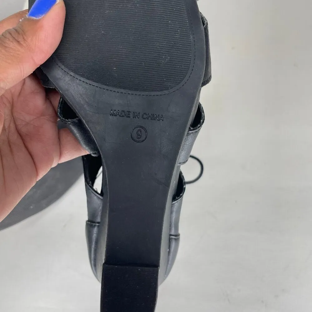 Cie Black 3" Wedge Heel Lace-Up Sandals Back Zip Open Toe Sz 9 - Image 8