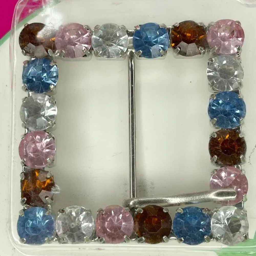 Silver Tone Colorful Rhinestone Square Belt Buckle - Image 11