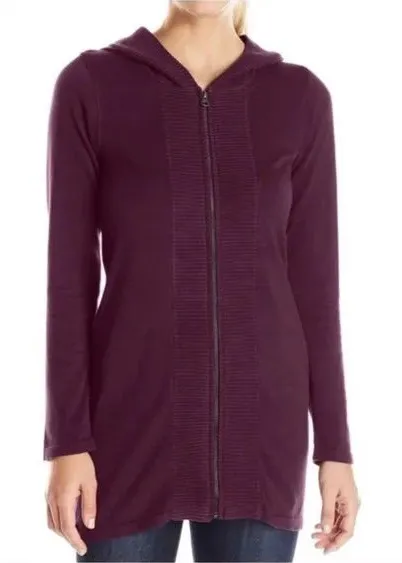 PrAna Misha Duster Knit Hoodie Sweater Black Plum Size Large - Image 1