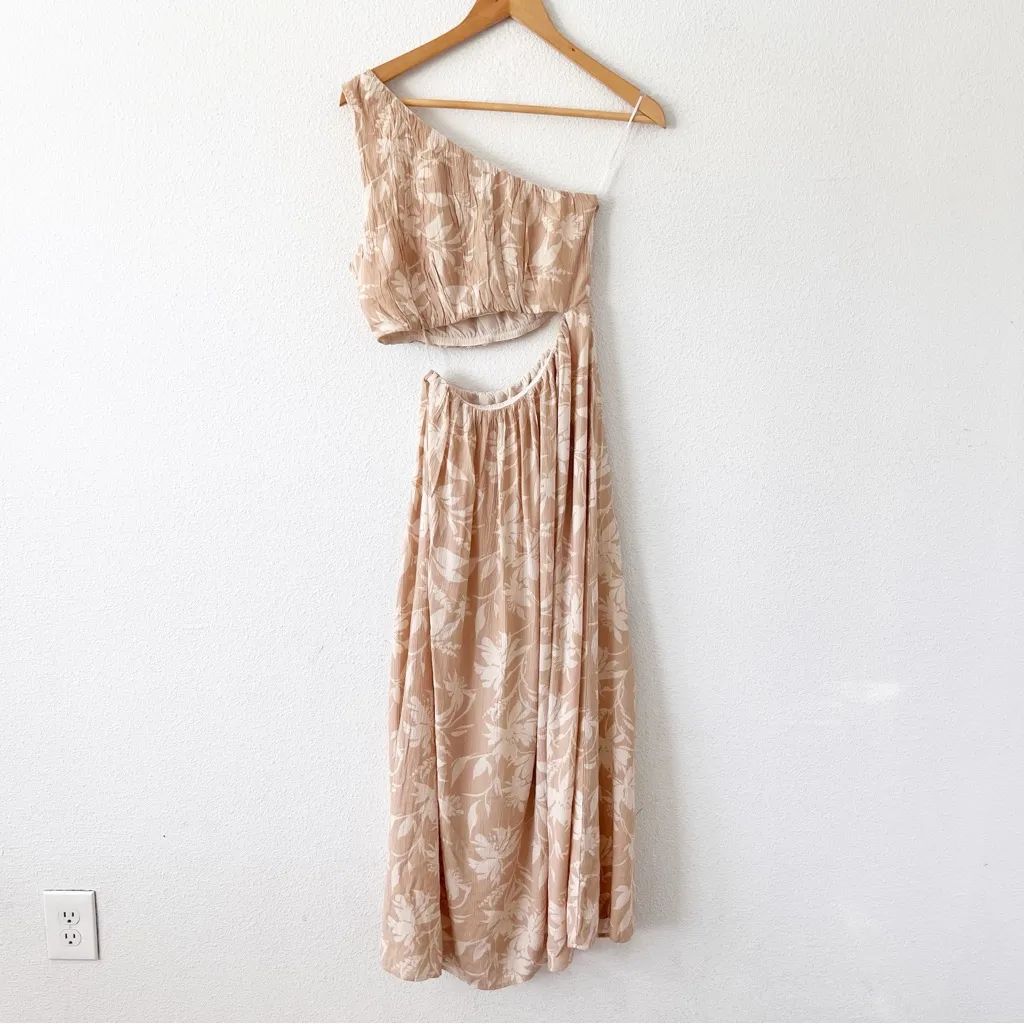 Abercrombie & Fitch One-Shoulder Cutout Midi Dress in Tan Floral - Image 6