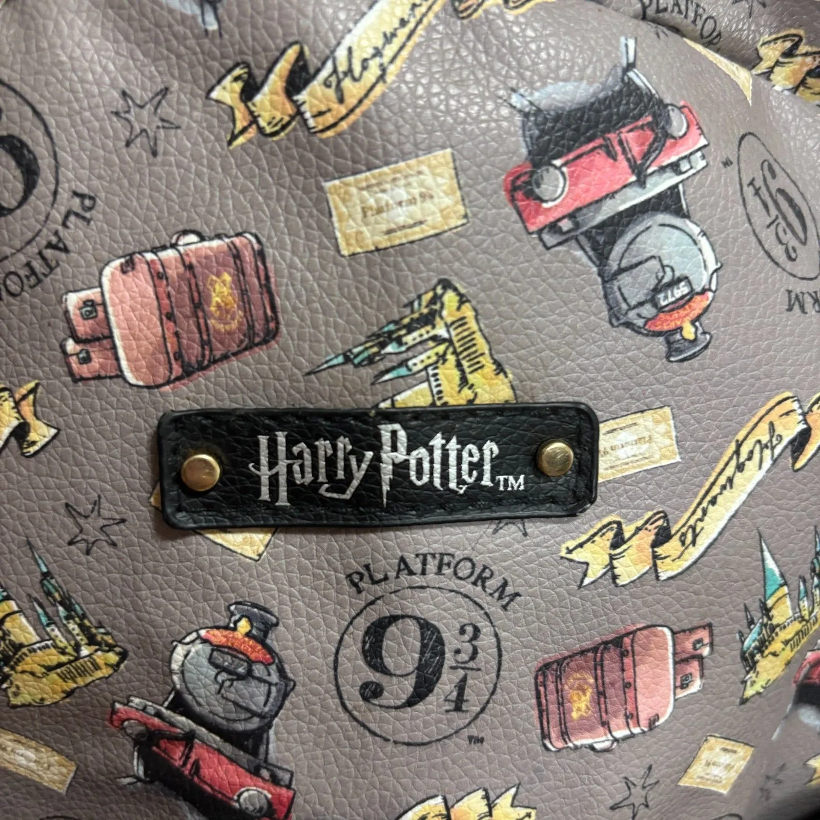 Loungefly Harry Potter Relics Tattoo Allover Print Backpack Faux Leather Gray - Image 2