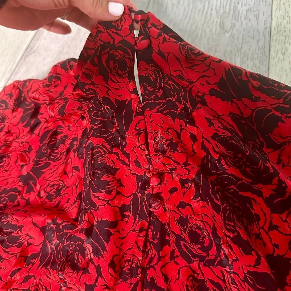 Vintage 100% silk 80s Comenzar black red midi beaded‎ gothic cocktail dress Size 12 - Image 5