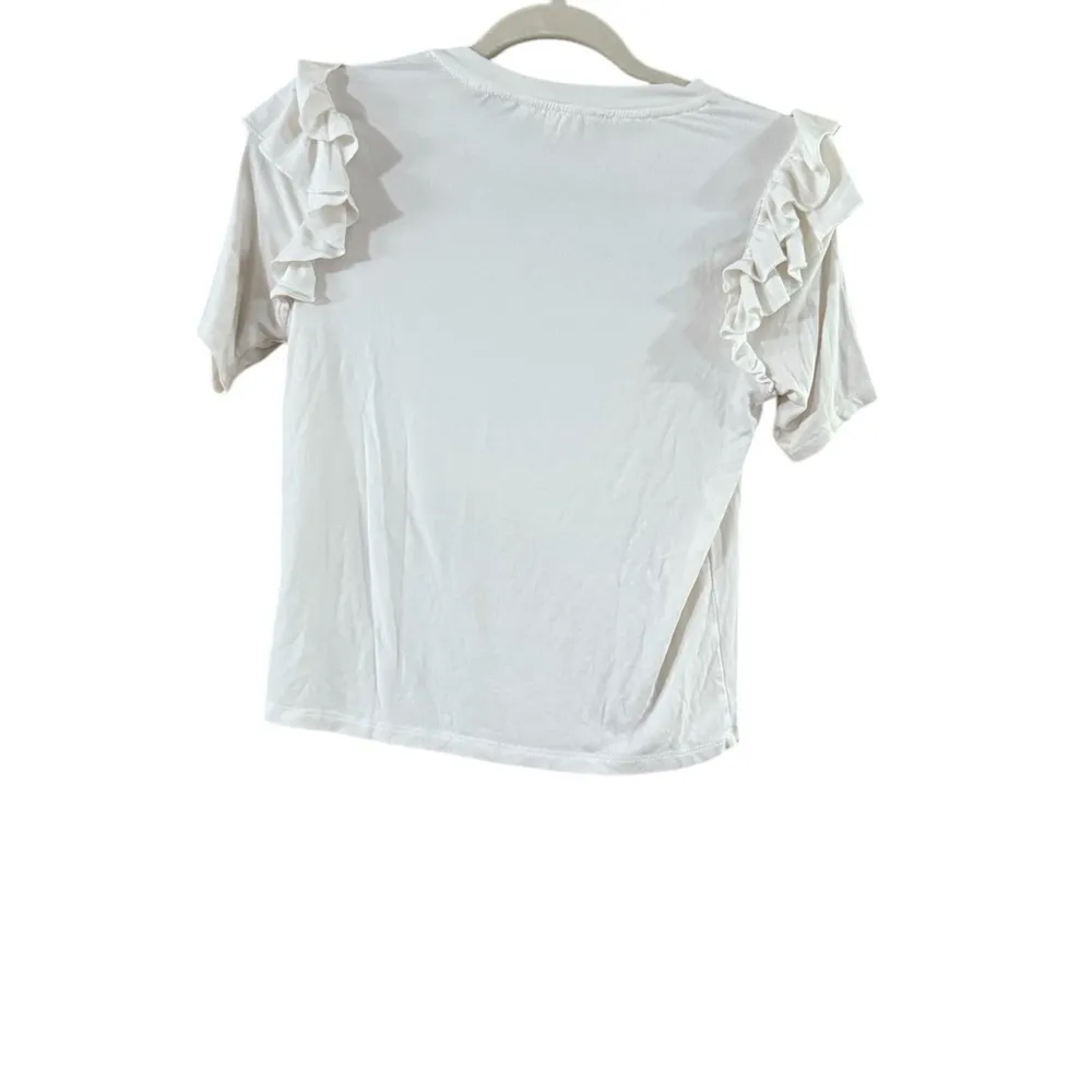 Shabby Chic White Ruffled Short Sleeve Tee Size XS - Image 11