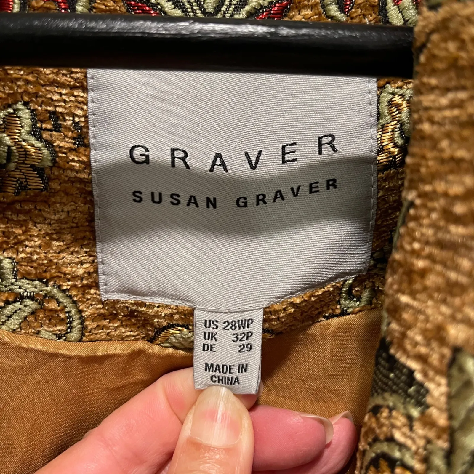 Susan Graver Brocade Floral Jacquard‎ Blazer Jacket Gold Red Green Women US 28WP - Image 7