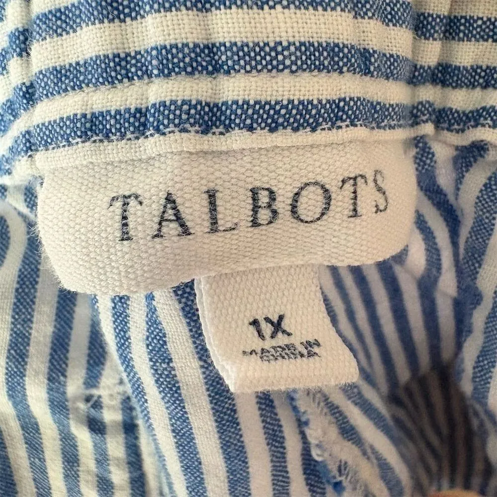 Talbots Women's Plus 1X Blue Pinstripe Shorts Embroidered Trim Linen Blend - Image 4
