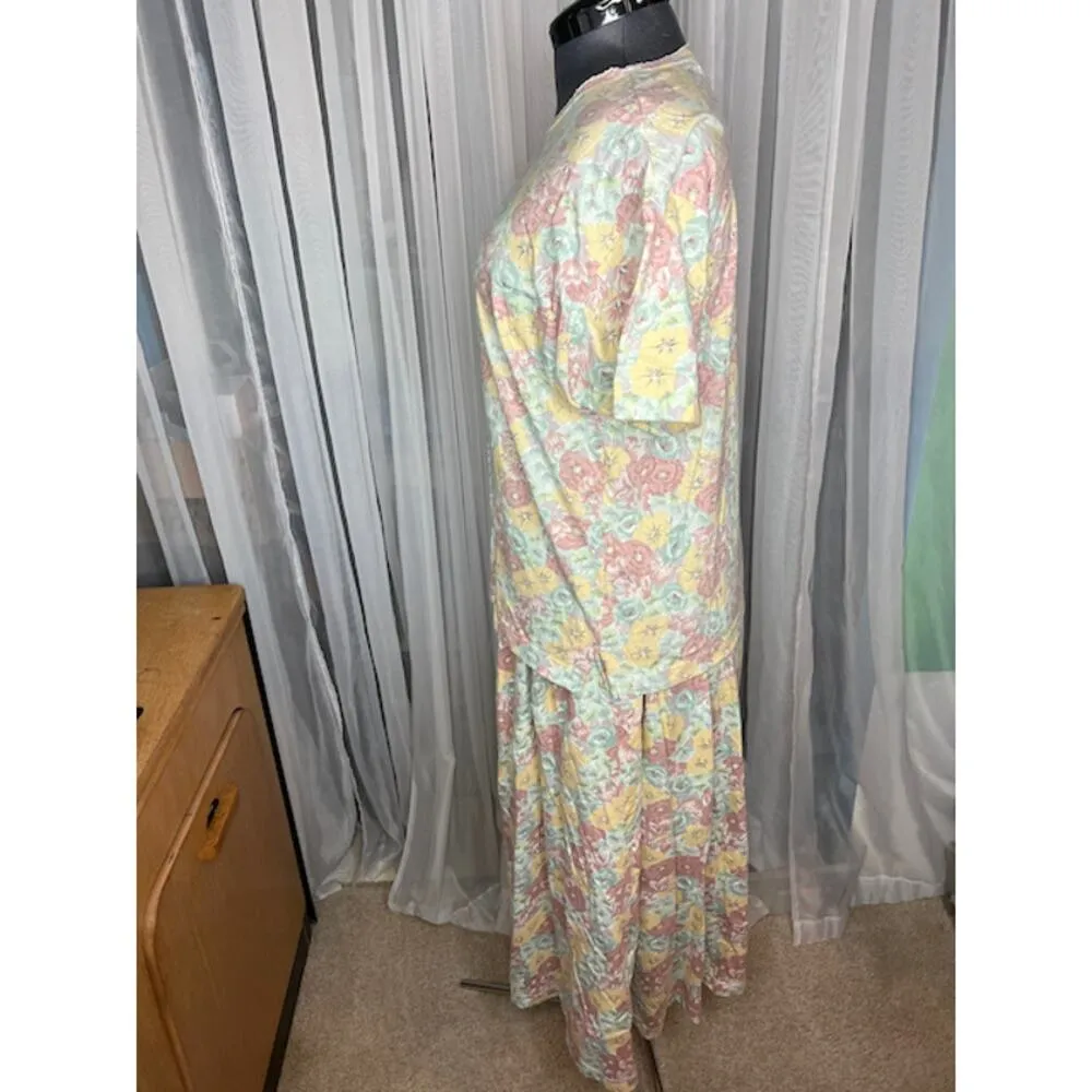 skirt set floral pastel jersey knit vintage 1980s Pink Size L - Image 9