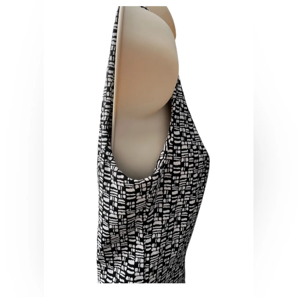 Calvin Klein Size 8 Black White Geometric Scuba Crepe‎ Stretch Sheath Dress MIDI - Image 5