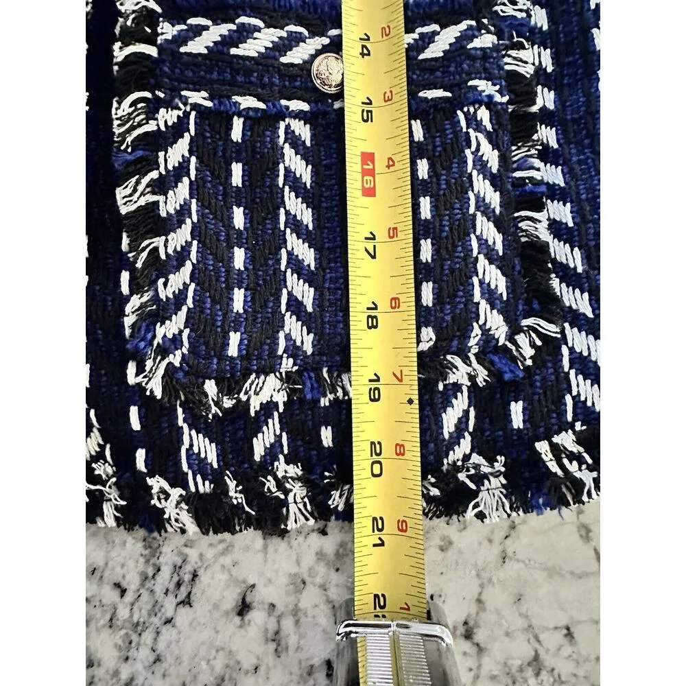 Vici Women M Blazer Navy Blue Long Sleeve Button Closure Eyelash Fringe Hem NWOT - Image 5