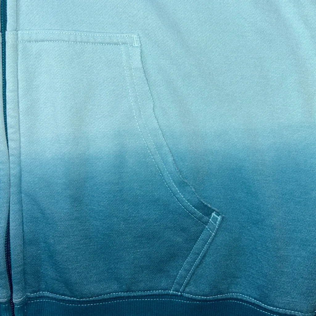 Hanes Luxe Collection Ombre Zip Hoodie Teal Blue Satin Ribbon Ties Size S - Image 5