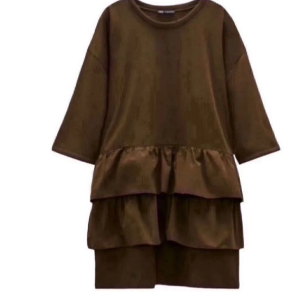 Zara Maroon Brown Color Mini Ruffle Dress (Size Small) - Image 4