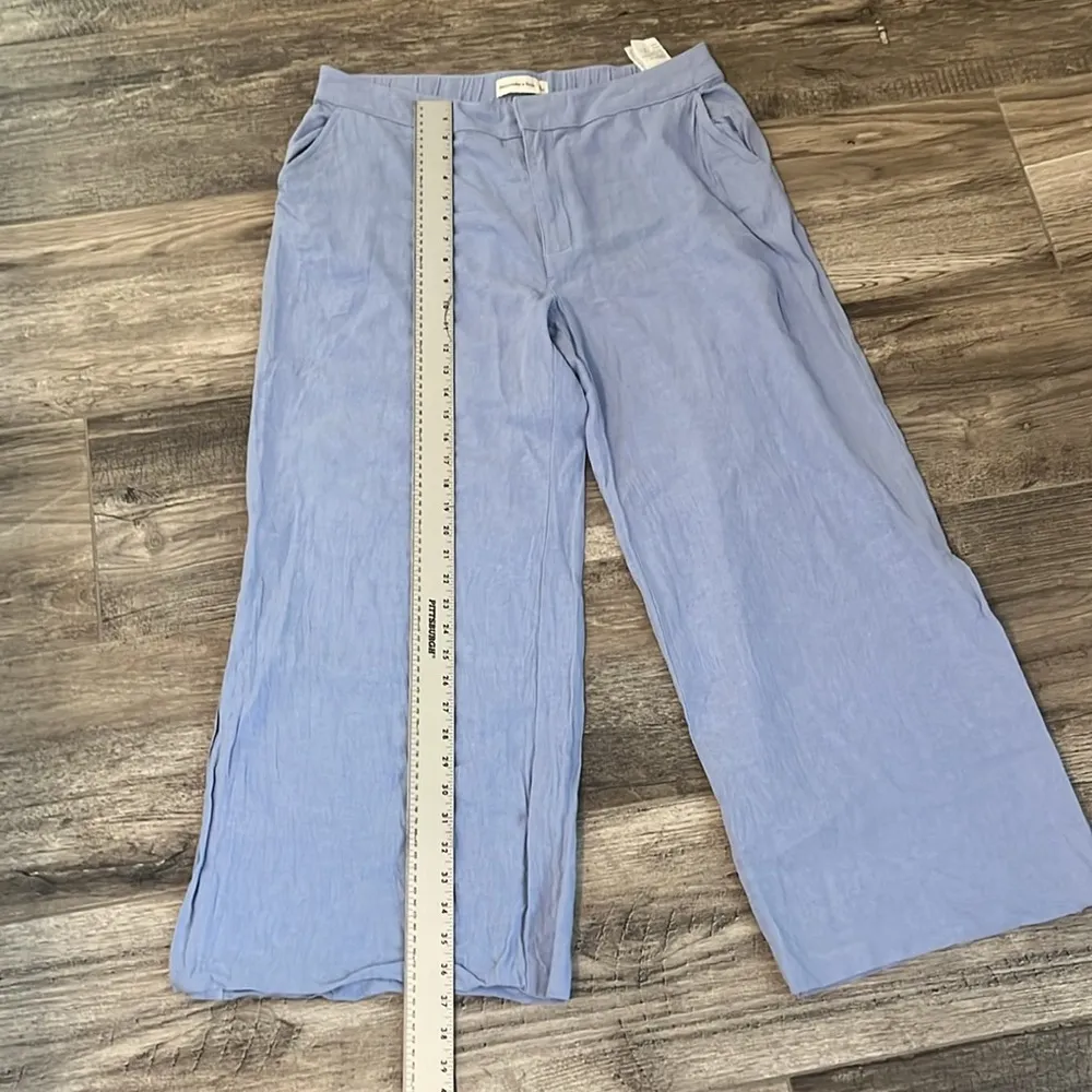 Abercrombie & Fitch Women Sz LARGE BlUE Linen Blend Wide Leg Pull On Pants #122 - Image 10