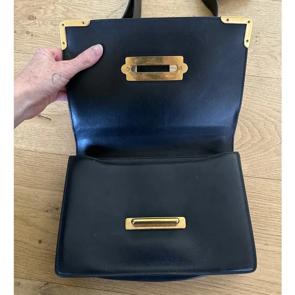 PRADA - Cahier Leather Bag in Black and Gold - Image 5