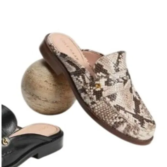 NEW COLE HAAN Lux Pinch Penny Snakeskin Embossed Leather Mules W29914 Size 6.5 - Image 2