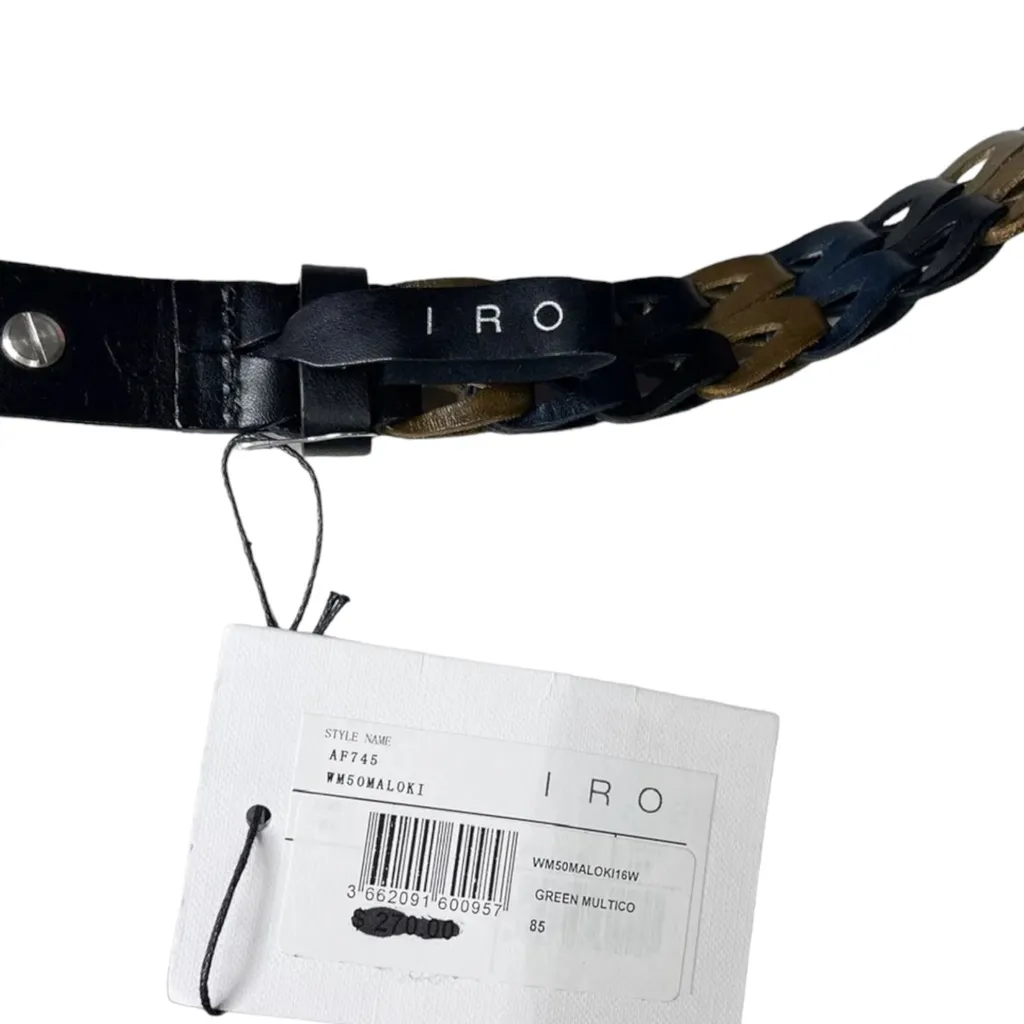 IRO Maloki Braided Leather Belt, Green Multi, T.85 - Image 8