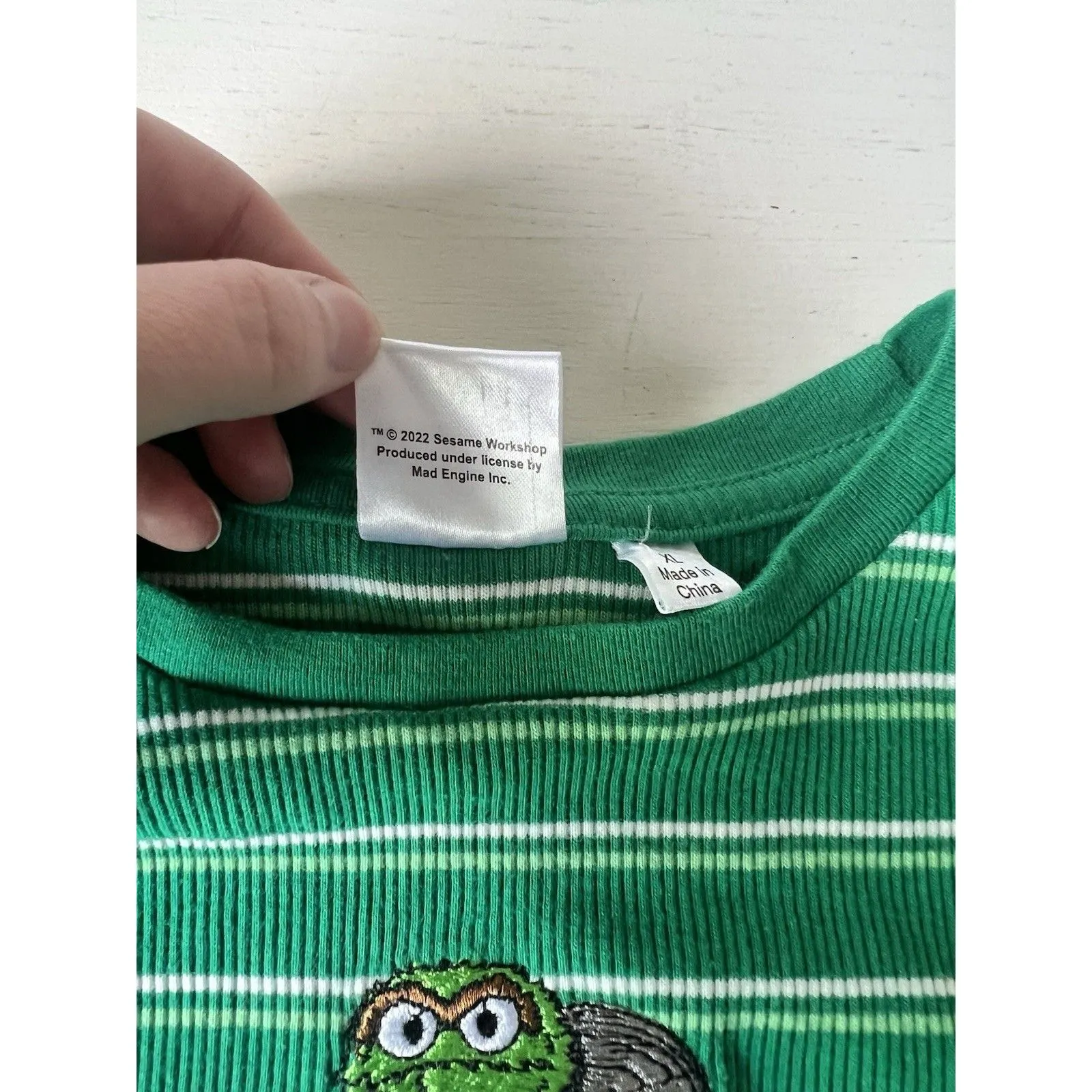 Sesame Street Oscar Embroidered Baby Tee Striped Juniors XL‎ Retro Woman’s S - Image 5