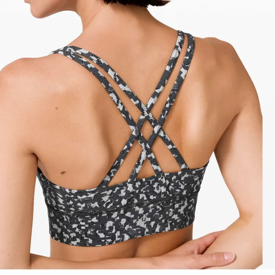 Lululemon Energy Bra Size 10 Long Line Medium Support B–D Cup Pace Lace Grey - Image 3